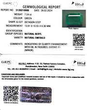7.54/CT Natural Panna Stone with Govt. Lab Certificate (45510)